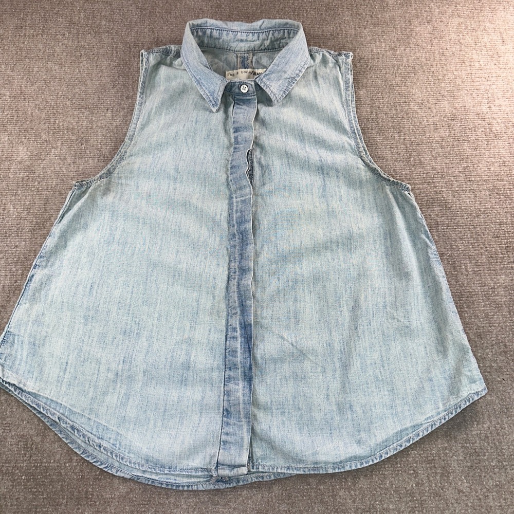 Rag & Bone Jean Womens Small Light Wash Sleeveless Denim Chambray ButtonDown Top